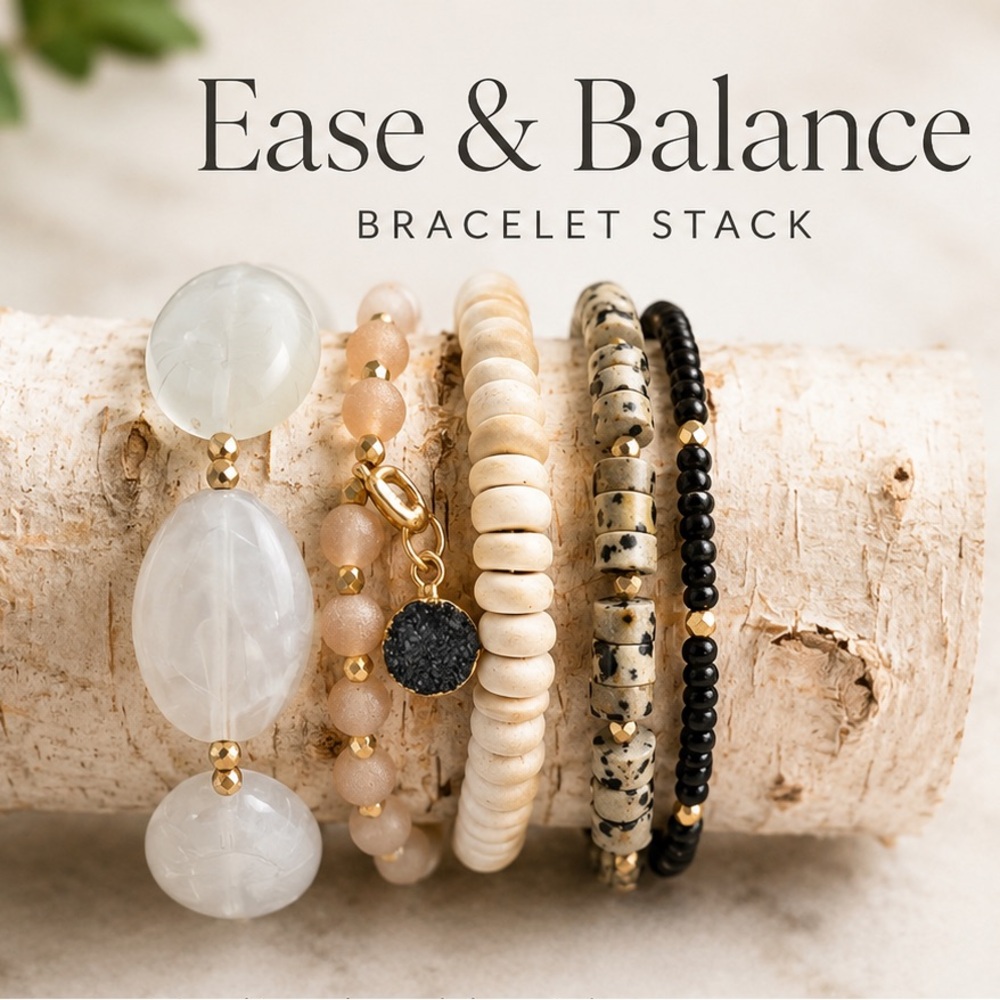 Handmade Boho Bracelet Stack Moonstone Sunstone Jasper Stretch Bracelets